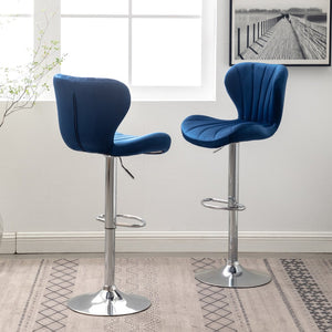 English Elm Ellston Velvet Swivel Barstools with Channel Stitching and Chrome Base Set of 2 Blue T2574P164874