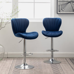English Elm Ellston Velvet Swivel Barstools with Channel Stitching and Chrome Base Set of 2 Blue T2574P164874