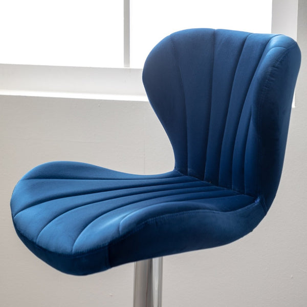 English Elm Ellston Velvet Swivel Barstools with Channel Stitching and Chrome Base Set of 2 Blue T2574P164874