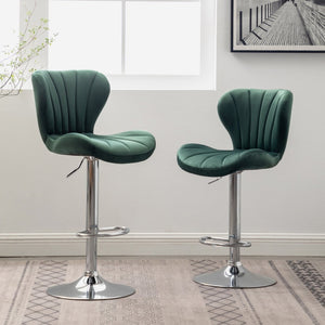 English Elm Ellston Velvet Swivel Barstools with Channel Stitching and Chrome Base Set of 2 Green T2574P164875