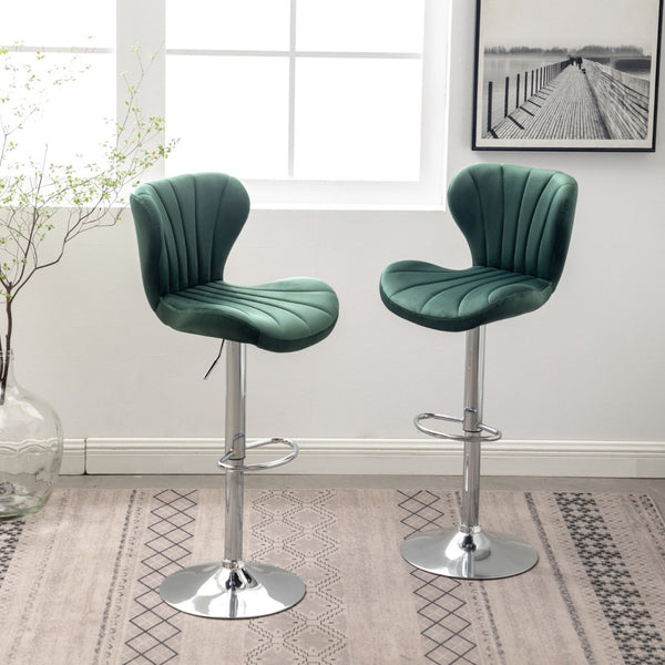 English Elm Ellston Velvet Swivel Barstools with Channel Stitching and Chrome Base Set of 2 Green T2574P164875