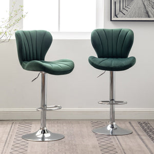 English Elm Ellston Velvet Swivel Barstools with Channel Stitching and Chrome Base Set of 2 Green T2574P164875