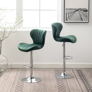 English Elm Ellston Velvet Swivel Barstools with Channel Stitching and Chrome Base Set of 2 Green T2574P164875