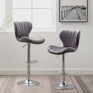English Elm Ellston Velvet Swivel Barstools with Channel Stitching and Chrome Base Set of 2 Gray T2574P165084