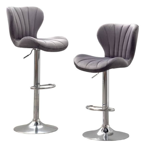 English Elm Ellston Velvet Swivel Barstools with Channel Stitching and Chrome Base Set of 2 Gray T2574P165084
