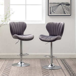 English Elm Ellston Velvet Swivel Barstools with Channel Stitching and Chrome Base Set of 2 Gray T2574P165084