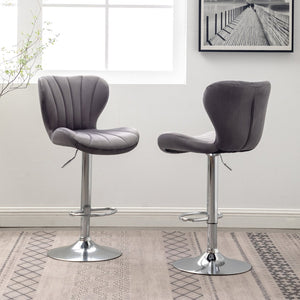English Elm Ellston Velvet Swivel Barstools with Channel Stitching and Chrome Base Set of 2 Gray T2574P165084