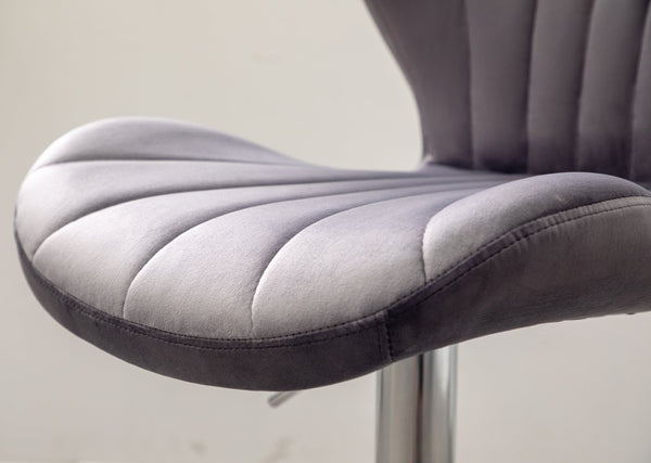 English Elm Ellston Velvet Swivel Barstools with Channel Stitching and Chrome Base Set of 2 Gray T2574P165084