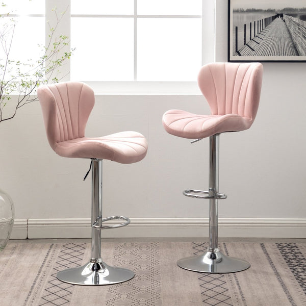 English Elm Ellston Adjustable Swivel Velvet Bucket Seat Barstools with Chrome Footrest Ring Pair T2574P165085