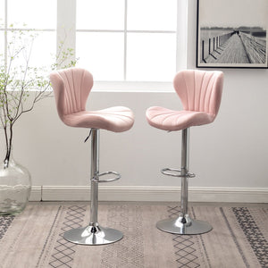 English Elm Ellston Adjustable Swivel Velvet Bucket Seat Barstools with Chrome Footrest Ring Pair T2574P165085