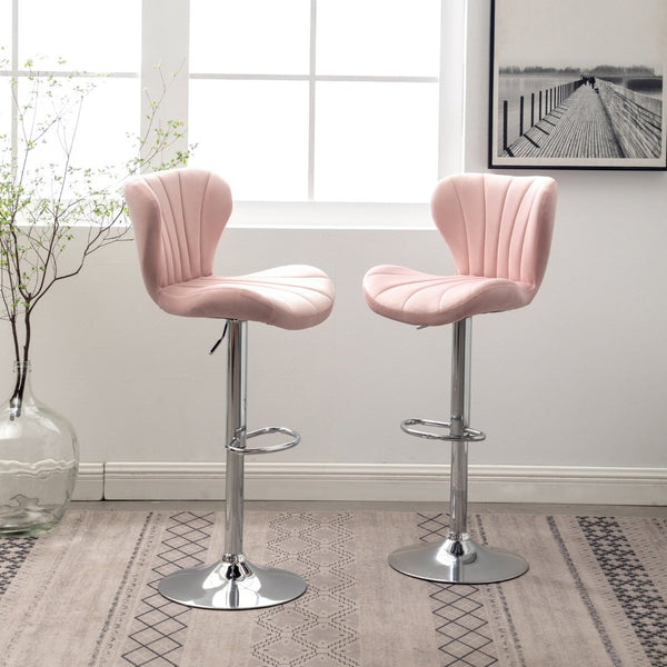 English Elm Ellston Adjustable Swivel Velvet Bucket Seat Barstools with Chrome Footrest Ring Pair T2574P165085
