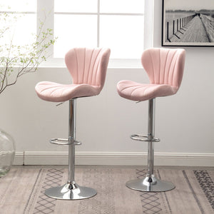 English Elm Ellston Adjustable Swivel Velvet Bucket Seat Barstools with Chrome Footrest Ring Pair T2574P165085