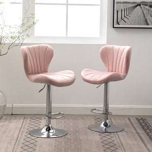 English Elm Ellston Adjustable Swivel Velvet Bucket Seat Barstools with Chrome Footrest Ring Pair T2574P165085