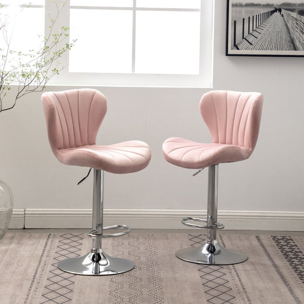English Elm Ellston Adjustable Swivel Velvet Bucket Seat Barstools with Chrome Footrest Ring Pair T2574P165085