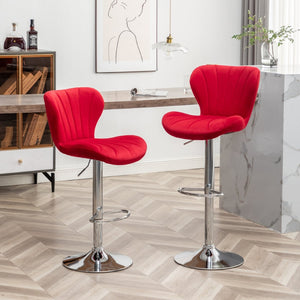 English Elm Ellston Velvet Swivel Barstools with Channel Stitching and Chrome Base Set of 2 Red T2574P165086
