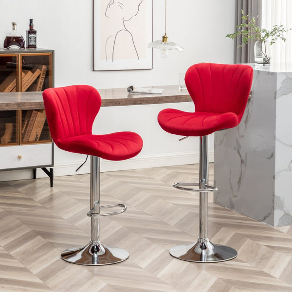 English Elm Ellston Velvet Swivel Barstools with Channel Stitching and Chrome Base Set of 2 Red T2574P165086