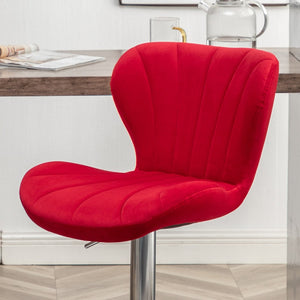 English Elm Ellston Velvet Swivel Barstools with Channel Stitching and Chrome Base Set of 2 Red T2574P165086