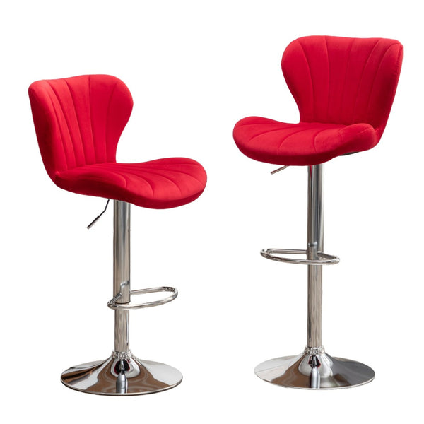 English Elm Ellston Velvet Swivel Barstools with Channel Stitching and Chrome Base Set of 2 Red T2574P165086