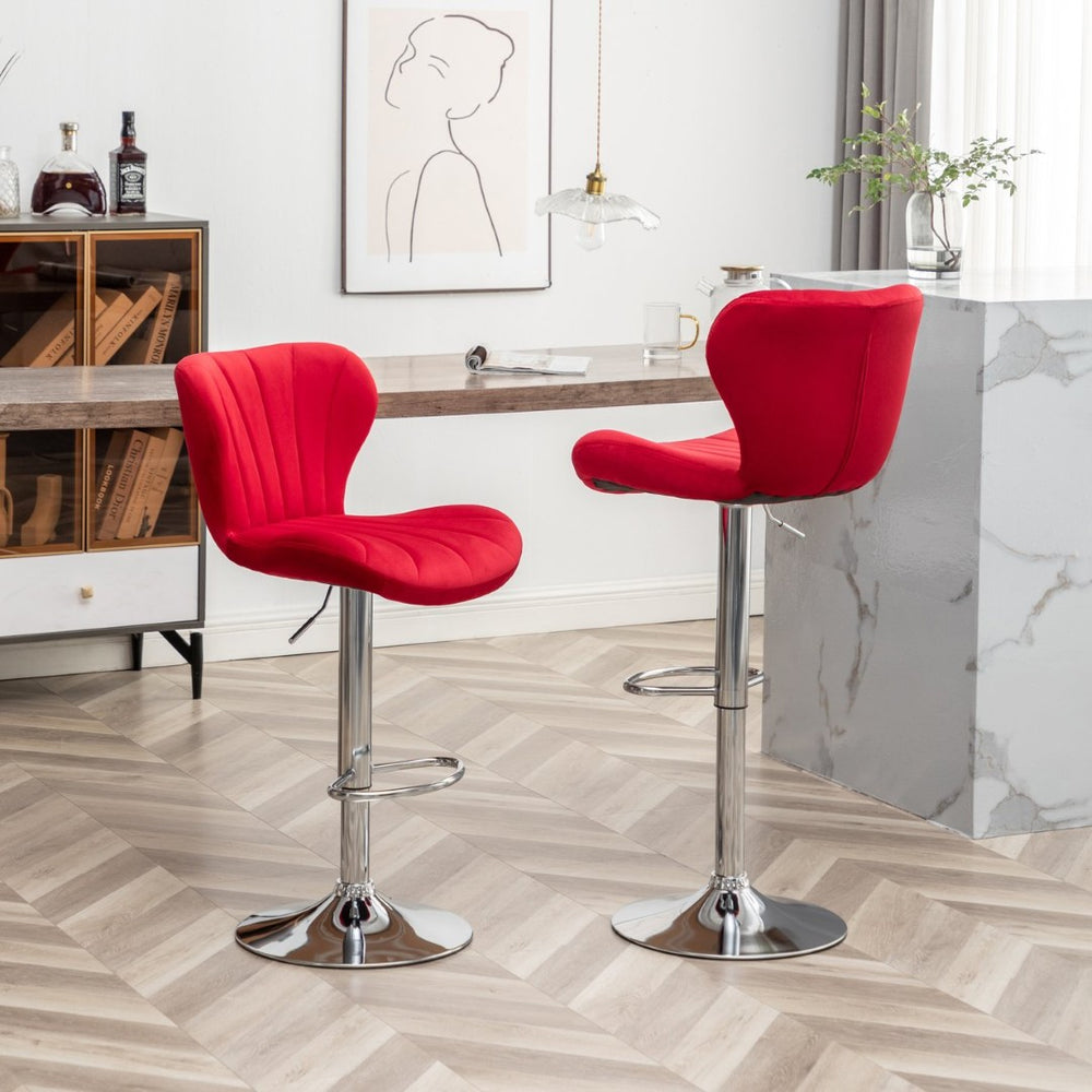 English Elm Ellston Velvet Swivel Barstools with Channel Stitching and Chrome Base Set of 2 Red T2574P165086