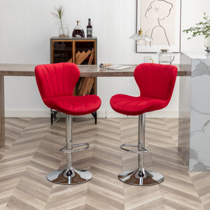 English Elm Ellston Velvet Swivel Barstools with Channel Stitching and Chrome Base Set of 2 Red T2574P165086
