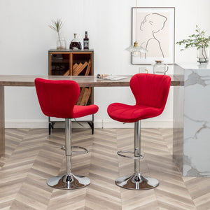 English Elm Ellston Velvet Swivel Barstools with Channel Stitching and Chrome Base Set of 2 Red T2574P165086