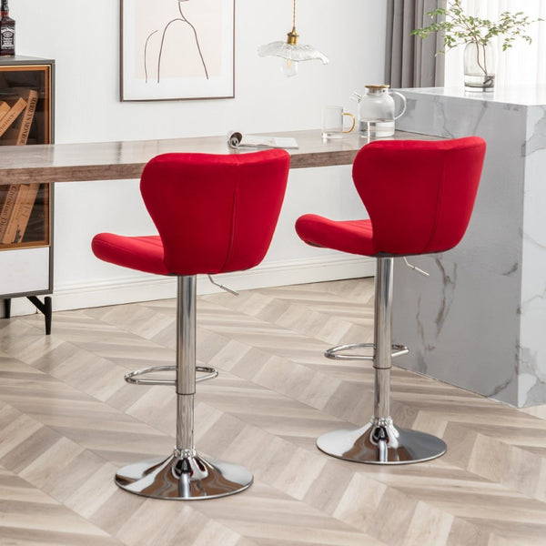 English Elm Ellston Velvet Swivel Barstools with Channel Stitching and Chrome Base Set of 2 Red T2574P165086