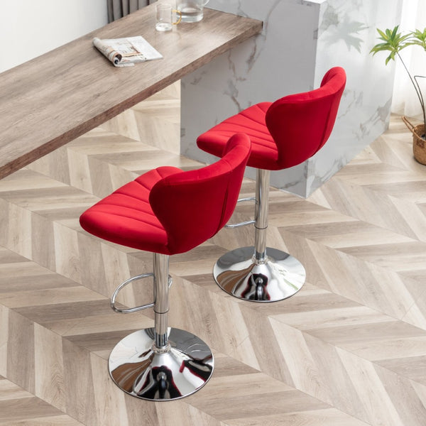 English Elm Ellston Velvet Swivel Barstools with Channel Stitching and Chrome Base Set of 2 Red T2574P165086
