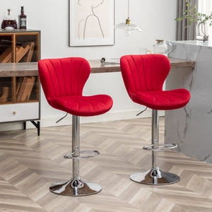 English Elm Ellston Velvet Swivel Barstools with Channel Stitching and Chrome Base Set of 2 Red T2574P165086