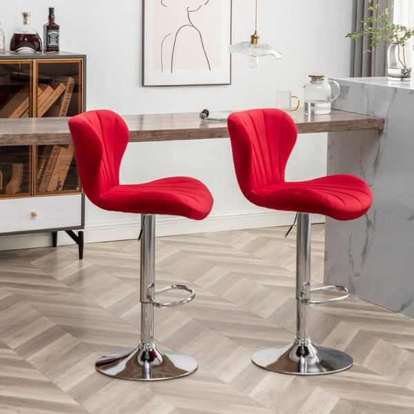 English Elm Ellston Velvet Swivel Barstools with Channel Stitching and Chrome Base Set of 2 Red T2574P165086