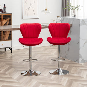 English Elm Ellston Velvet Swivel Barstools with Channel Stitching and Chrome Base Set of 2 Red T2574P165086