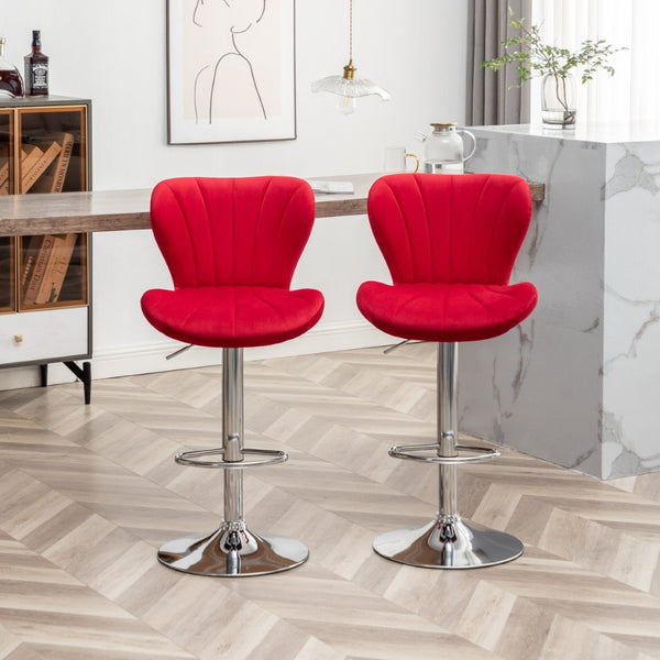English Elm Ellston Velvet Swivel Barstools with Channel Stitching and Chrome Base Set of 2 Red T2574P165086