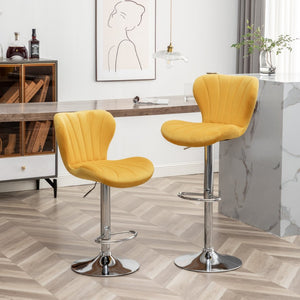 English Elm Ellston Velvet Swivel Barstools with Channel Stitching and Chrome Base Set of 2 Yellow T2574P165087