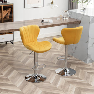 English Elm Ellston Velvet Swivel Barstools with Channel Stitching and Chrome Base Set of 2 Yellow T2574P165087