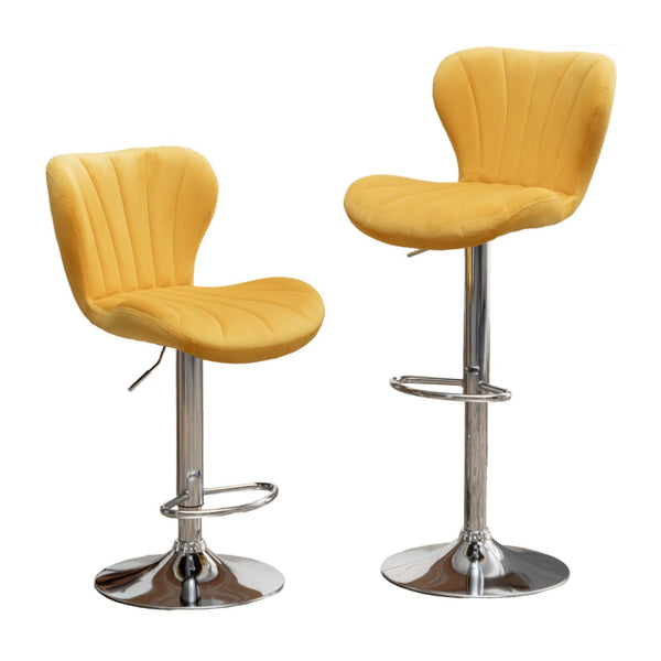 English Elm Ellston Velvet Swivel Barstools with Channel Stitching and Chrome Base Set of 2 Yellow T2574P165087