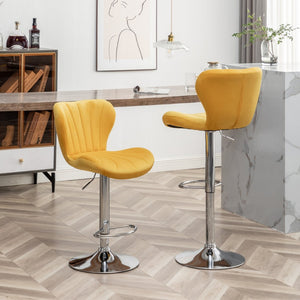 English Elm Ellston Velvet Swivel Barstools with Channel Stitching and Chrome Base Set of 2 Yellow T2574P165087