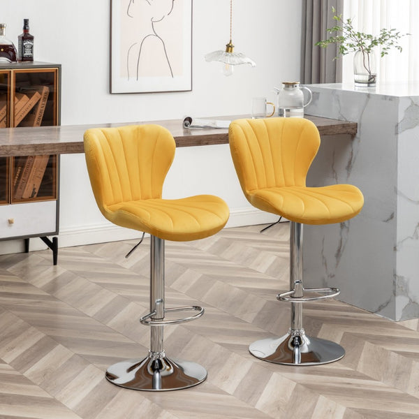 English Elm Ellston Velvet Swivel Barstools with Channel Stitching and Chrome Base Set of 2 Yellow T2574P165087