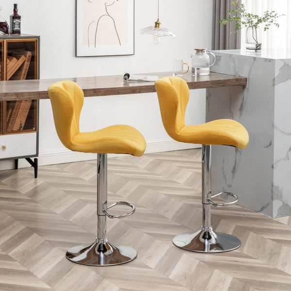 English Elm Ellston Velvet Swivel Barstools with Channel Stitching and Chrome Base Set of 2 Yellow T2574P165087