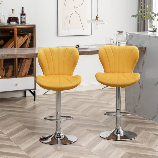 English Elm Ellston Velvet Swivel Barstools with Channel Stitching and Chrome Base Set of 2 Yellow T2574P165087