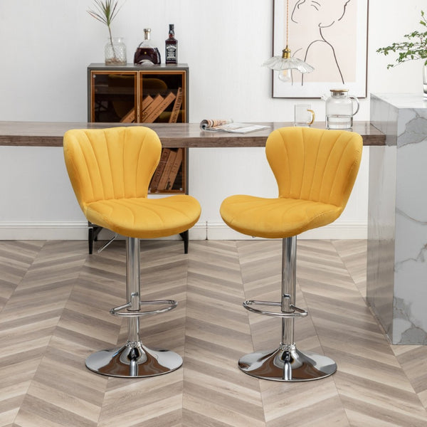 English Elm Ellston Velvet Swivel Barstools with Channel Stitching and Chrome Base Set of 2 Yellow T2574P165087