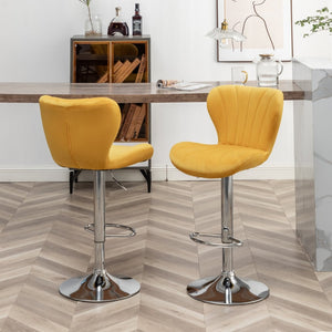 English Elm Ellston Velvet Swivel Barstools with Channel Stitching and Chrome Base Set of 2 Yellow T2574P165087