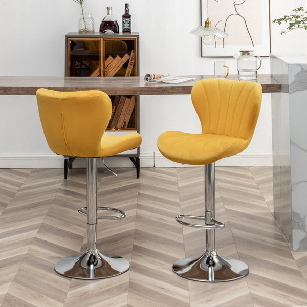English Elm Ellston Velvet Swivel Barstools with Channel Stitching and Chrome Base Set of 2 Yellow T2574P165087