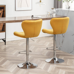 English Elm Ellston Velvet Swivel Barstools with Channel Stitching and Chrome Base Set of 2 Yellow T2574P165087