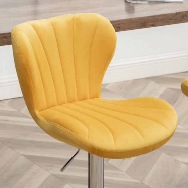 English Elm Ellston Velvet Swivel Barstools with Channel Stitching and Chrome Base Set of 2 Yellow T2574P165087
