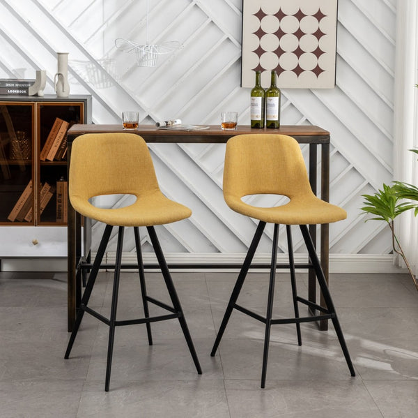 English Elm Porth Upholstered Counter Stools Set of 2 Foam Padded Polyester Seats for Kitchen Islands Yellow T2574P165090