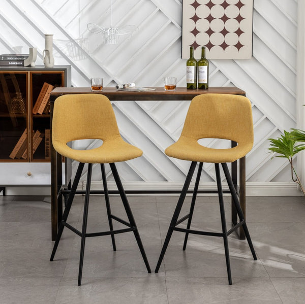 English Elm Porth Upholstered Counter Stools Set of 2 Foam Padded Polyester Seats for Kitchen Islands Yellow T2574P165090