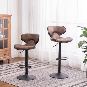English Elm Masaccio Swivel Barstools Adjustable Height Faux Leather Chrome Base Set of 2 Brown T2574P165091