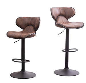 English Elm Masaccio Swivel Barstools Adjustable Height Faux Leather Chrome Base Set of 2 Brown T2574P165091
