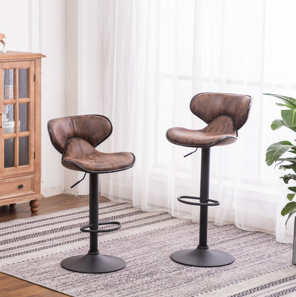 English Elm Masaccio Swivel Barstools Adjustable Height Faux Leather Chrome Base Set of 2 Brown T2574P165091