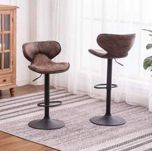 English Elm Masaccio Swivel Barstools Adjustable Height Faux Leather Chrome Base Set of 2 Brown T2574P165091