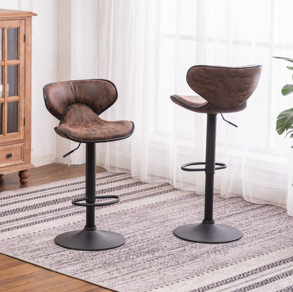 English Elm Masaccio Swivel Barstools Adjustable Height Faux Leather Chrome Base Set of 2 Brown T2574P165091